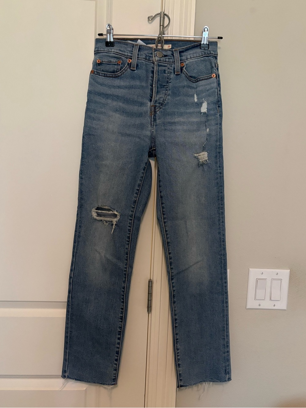 Levi's Distressed Medium Blue High-Rise Straight Jeans